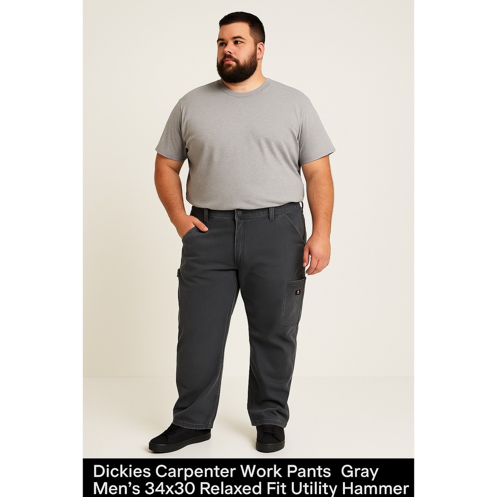 Dickies Carpenter Work Pants Gray Men's 34x30 Relaxed Fit Utility Hammer‎ Loop
